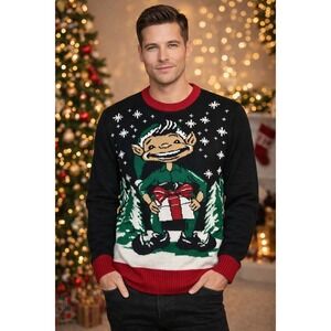 Ugly Christmas Sweater Mens M Elf Funny Raunchy Party Gag Gift Comedy Funny